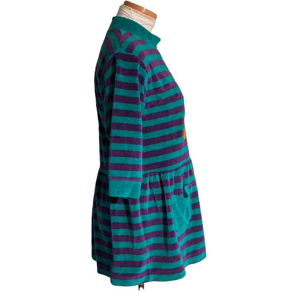 Vintage The Disney Store Winnie The Pooh Striped Purple Green Dress Girls 6X - Picture 2 of 6